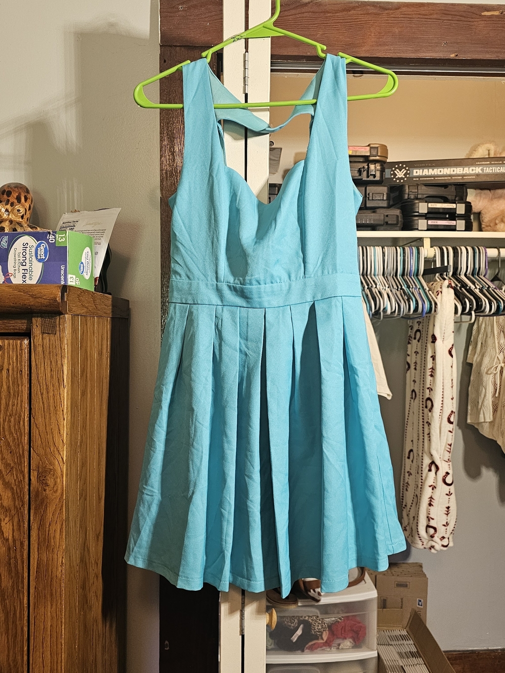 Tea n Cup Sleeveless Fit-and-Flare Dress in Aqua Blue